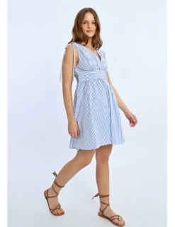 Vestido corto sin manga estampado rayas