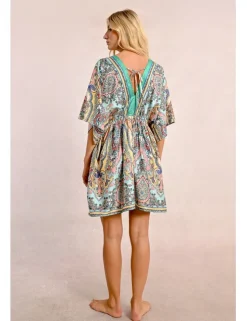 Vestido de manga corta amplia con estampado y lazada