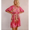 Vestido de manga corta con lazada y estampado
