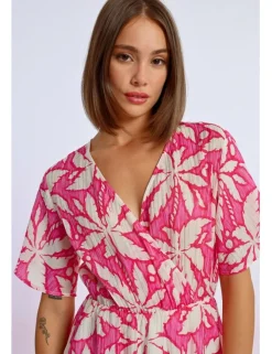 Vestido de manga corta con lazada y estampado