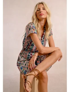 Vestido de manga corta con volantes lazada y estampado