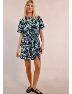 Vestido de manga corta con estampado y lazada