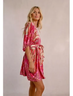 Vestido de manga corta con lazada y estampado
