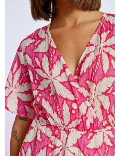 Vestido de manga corta con lazada y estampado