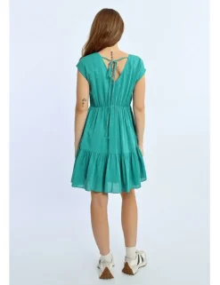 Vestido de manga corta con volantes y lazada