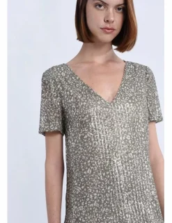 Vestido de manga corta con estampado y lentejuelas