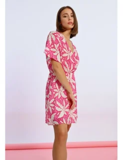 Vestido de manga corta con lazada y estampado