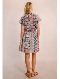 Vestido de manga corta con volantes lazada y estampado