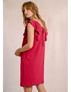 Vestido de manga corta de mariposa con pliegues
