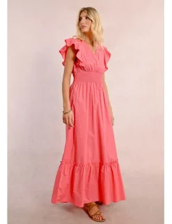 Vestido de manga corta de mariposa con volantes