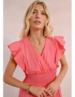 Vestido de manga corta de mariposa con volantes