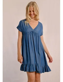 Vestido de manga corta efecto vaquero con volantes