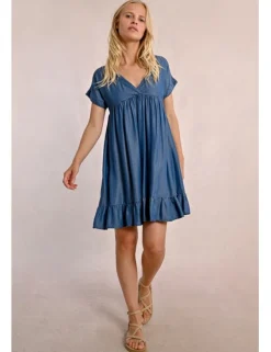 Vestido de manga corta efecto vaquero con volantes