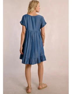Vestido de manga corta efecto vaquero con volantes