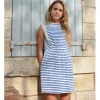 Vestido de manga corta estampado rayas