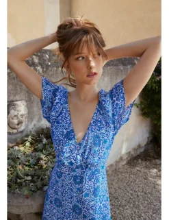 Vestido de manga corta mariposa con estampado