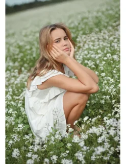 Vestido de manga corta mariposa con volantes