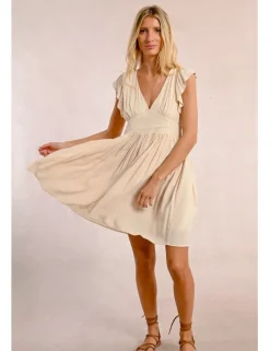 Vestido de manga corta mariposa con pliegues