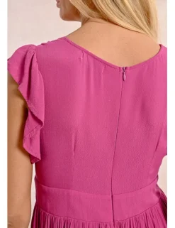 Vestido de manga corta mariposa con pliegues