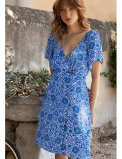 Vestido de manga corta mariposa con estampado