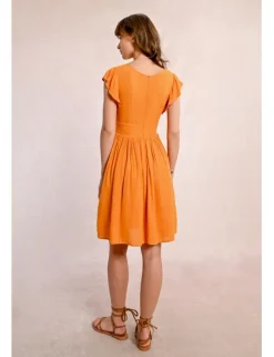 Vestido de manga corta mariposa con pliegues