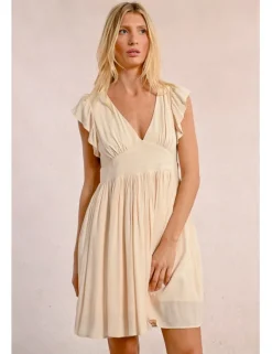 Vestido de manga corta mariposa con pliegues