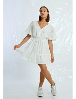 Vestido de manga corta mariposa con detalle de flores