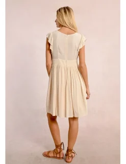 Vestido de manga corta mariposa con pliegues