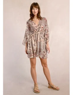Vestido de manga mariposa con estampado y volantes