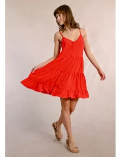 Vestido de tirantes con volantes y lazada