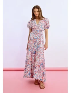 Vestido largo asimétrico con estampado floral