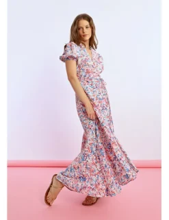 Vestido largo asimétrico con estampado floral