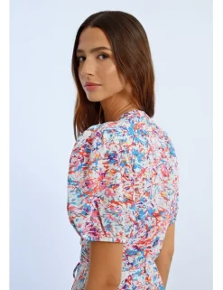 Vestido largo asimétrico con estampado floral