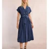 Vestido largo con cuello solapa y lazada