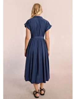 Vestido largo con cuello solapa y lazada