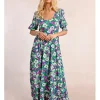 Vestido largo con estampado y pliegues