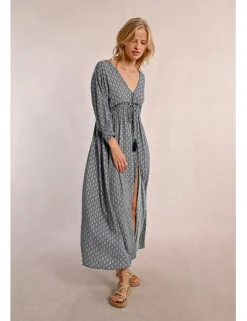 Vestido largo con estampado y lazada