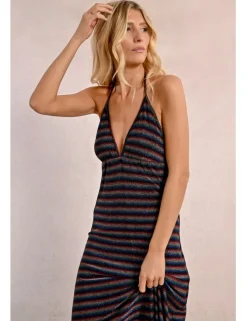 Vestido largo con estampado en tejido brillante