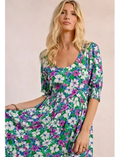 Vestido largo con estampado y pliegues