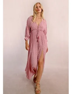 Vestido largo con estampado y lazada
