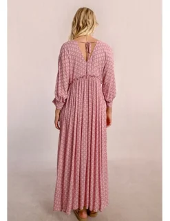 Vestido largo con estampado y lazada