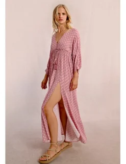 Vestido largo con estampado y lazada