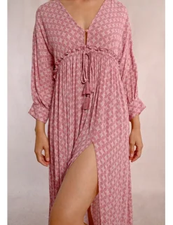 Vestido largo con estampado y lazada