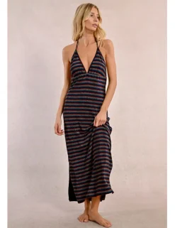 Vestido largo con estampado en tejido brillante