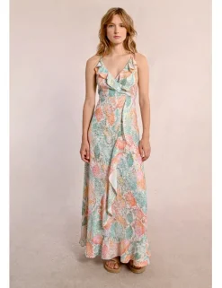 Vestido largo con estampado y volantes