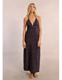 Vestido largo con estampado en tejido brillante