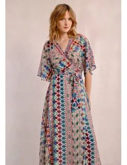 Vestido largo con estampado y lazada