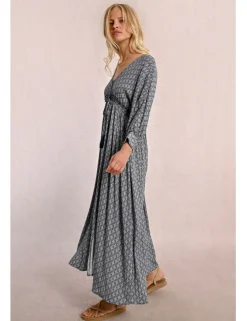 Vestido largo con estampado y lazada