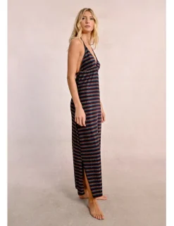 Vestido largo con estampado en tejido brillante