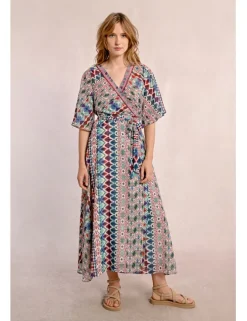 Vestido largo con estampado y lazada